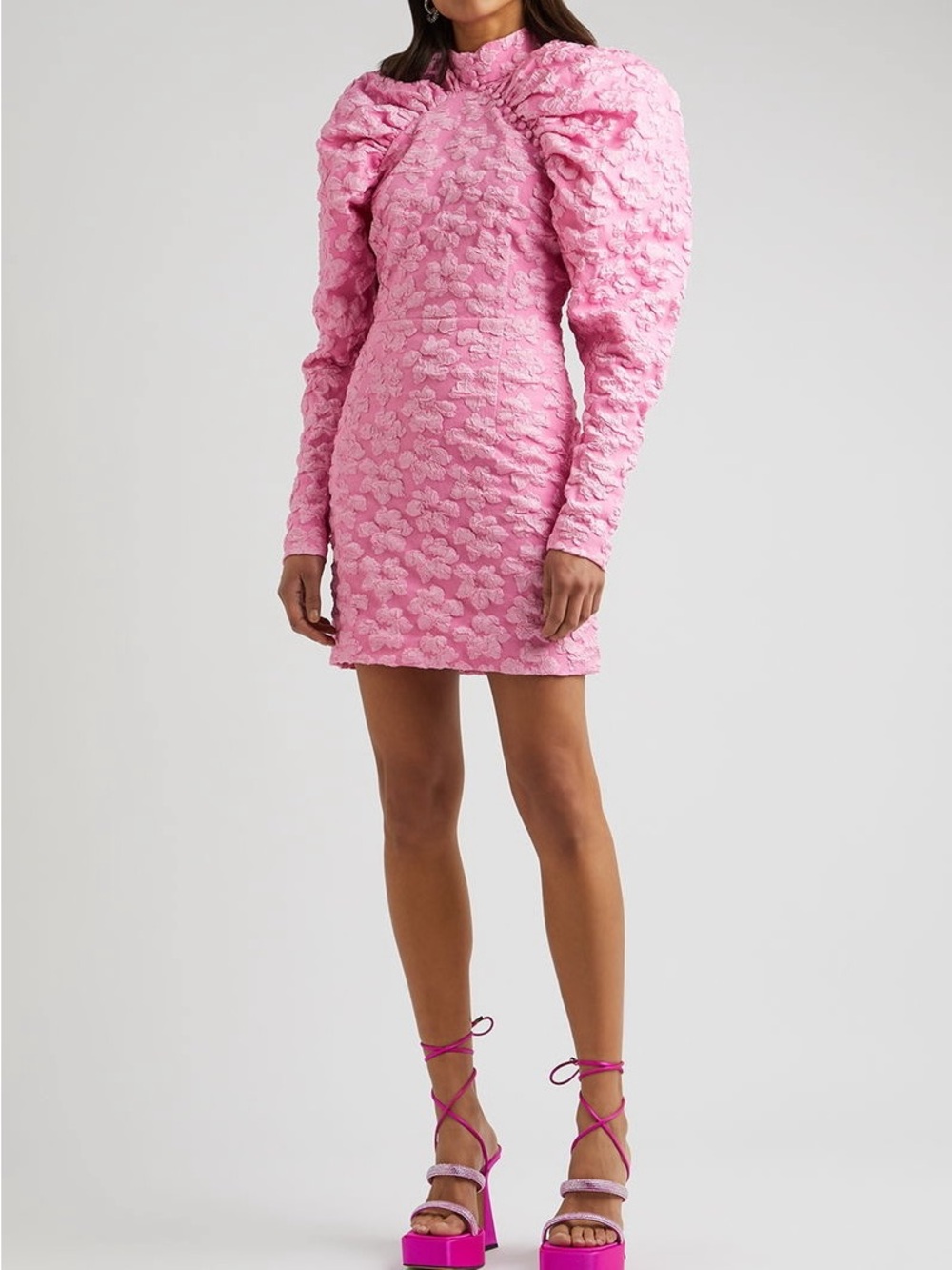 Rotate Birger Christensen fuchsia jacquard puff-shoulder mini dress size US 6